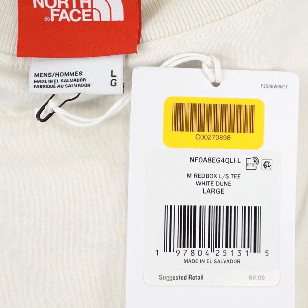 The North Face Mens TNF Red Box Logo Long-Sleeve Tee in White Dune Oversized Fit - Picture 10 of 11